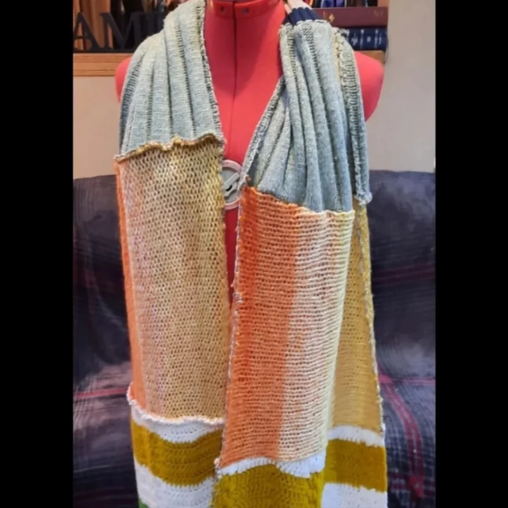 Upcycled Vtg Blanket Patch Winter Scarf Handmade Zigzag Dont Throw It Out